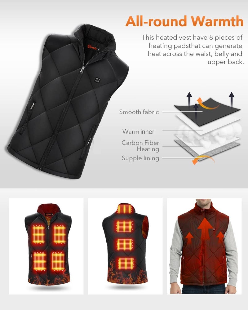 FERNIDA Heated Vest, 8 Heating Zones, Heating Vest for Men Women, Heated Warm Cold-Proof Electric Vest (Battery Not Included) - Image 3